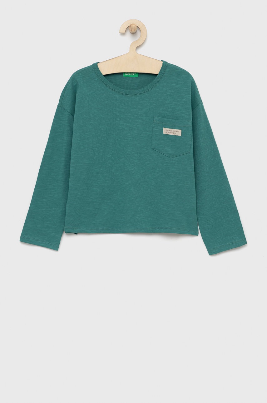 

Дитячий бавовняний лонгслів United Colors of Benetton колір зелений