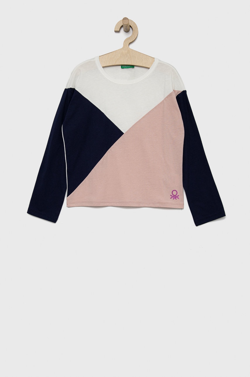 United Colors Of Benetton longsleeve din bumbac pentru copii culoarea maro