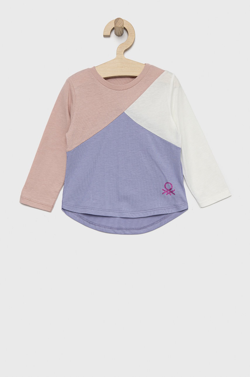 

Хлопковый детский лонгслив United Colors of Benetton цвет розовый