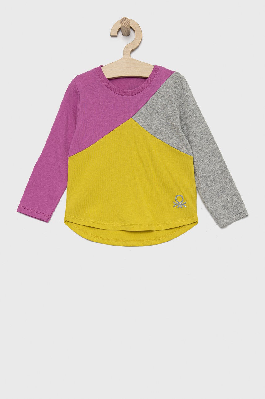 

Хлопковый детский лонгслив United Colors of Benetton цвет фиолетовый