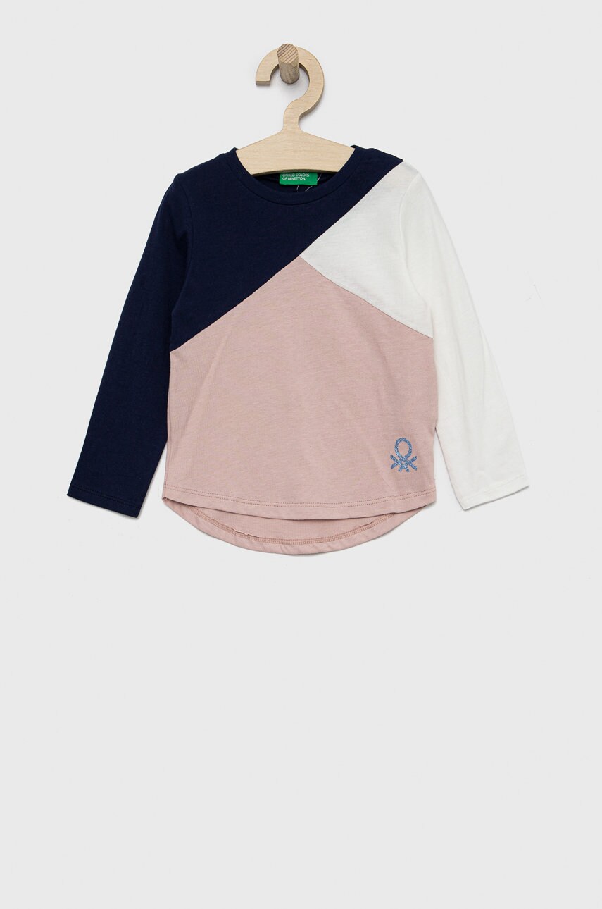 

Хлопковый детский лонгслив United Colors of Benetton цвет синий