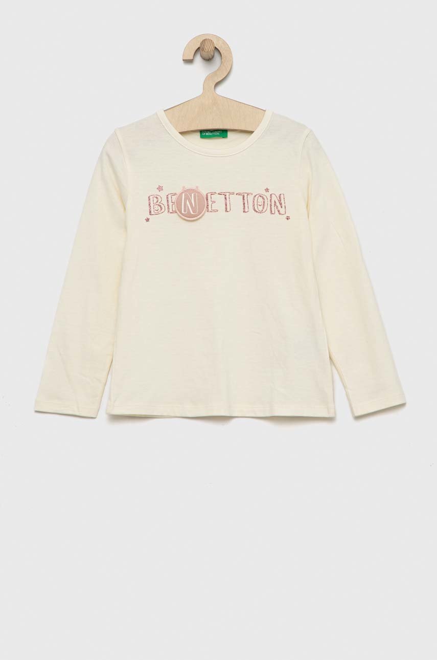 

Хлопковый детский лонгслив United Colors of Benetton цвет бежевый