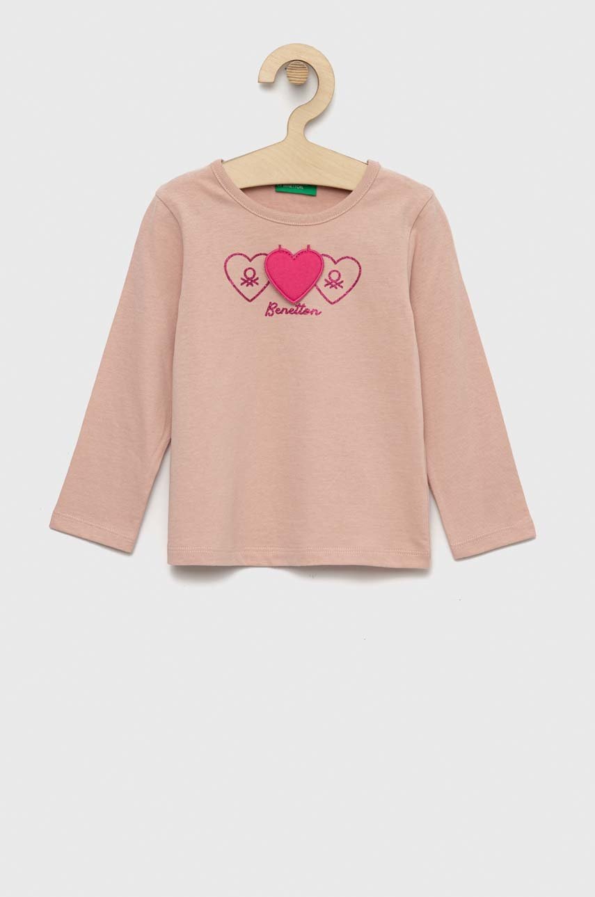 

Дитячий бавовняний лонгслів United Colors of Benetton колір рожевий