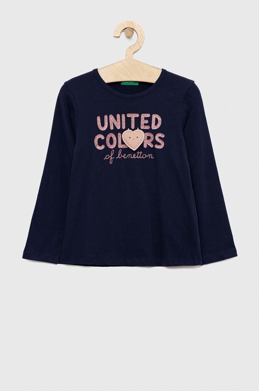 

Хлопковый детский лонгслив United Colors of Benetton цвет синий