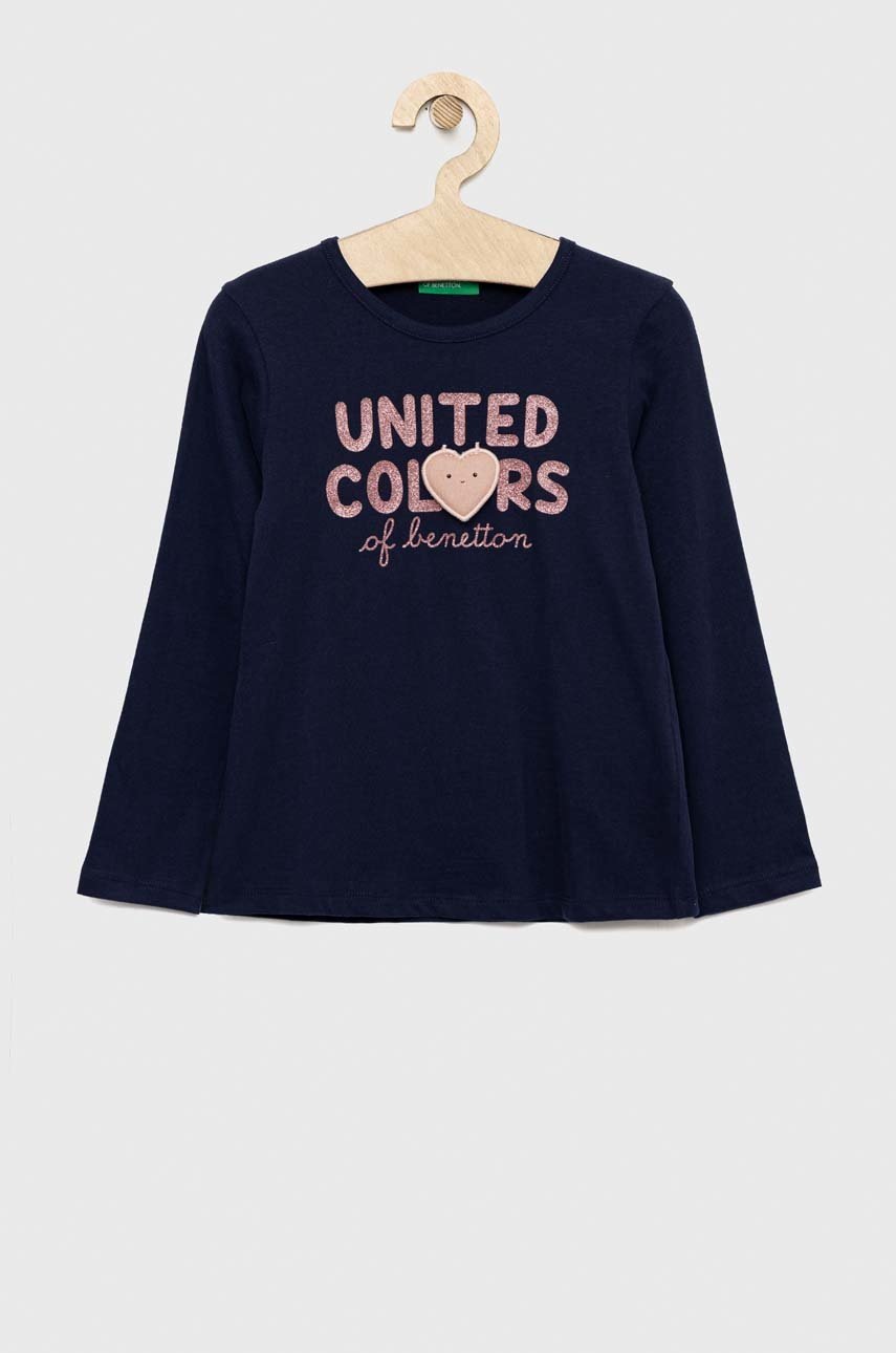 United Colors of Benetton longsleeve din bumbac pentru copii culoarea albastru marin