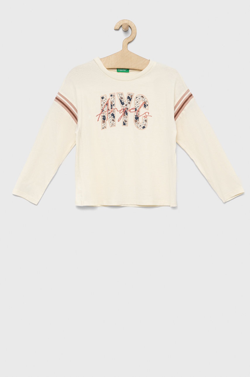 

Дитячий бавовняний лонгслів United Colors of Benetton колір бежевий