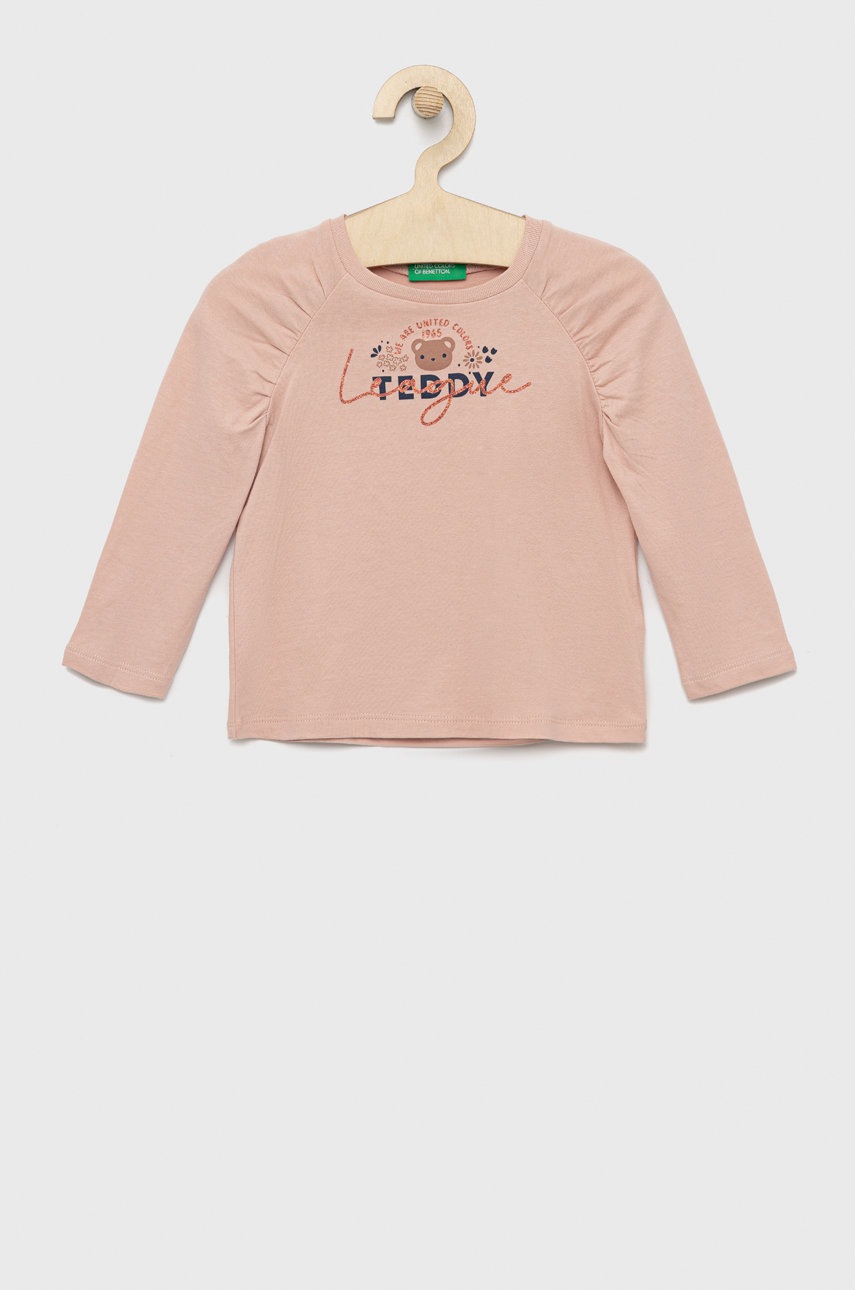 

Дитячий бавовняний лонгслів United Colors of Benetton колір рожевий