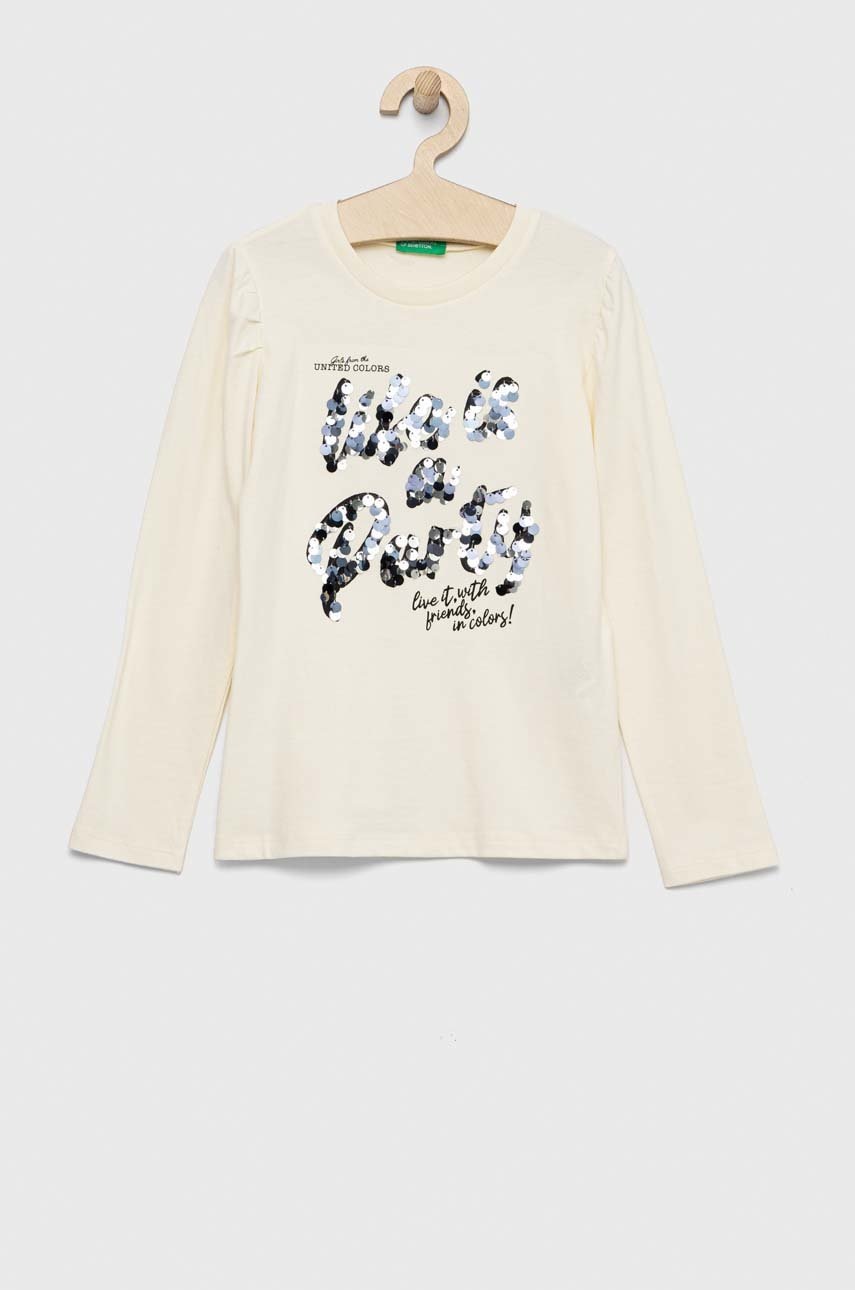

Хлопковый детский лонгслив United Colors of Benetton цвет бежевый