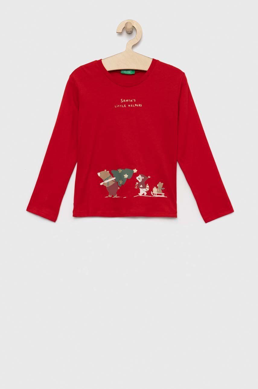 Хлопковый детский лонгслив United Colors of Benetton цвет красный
