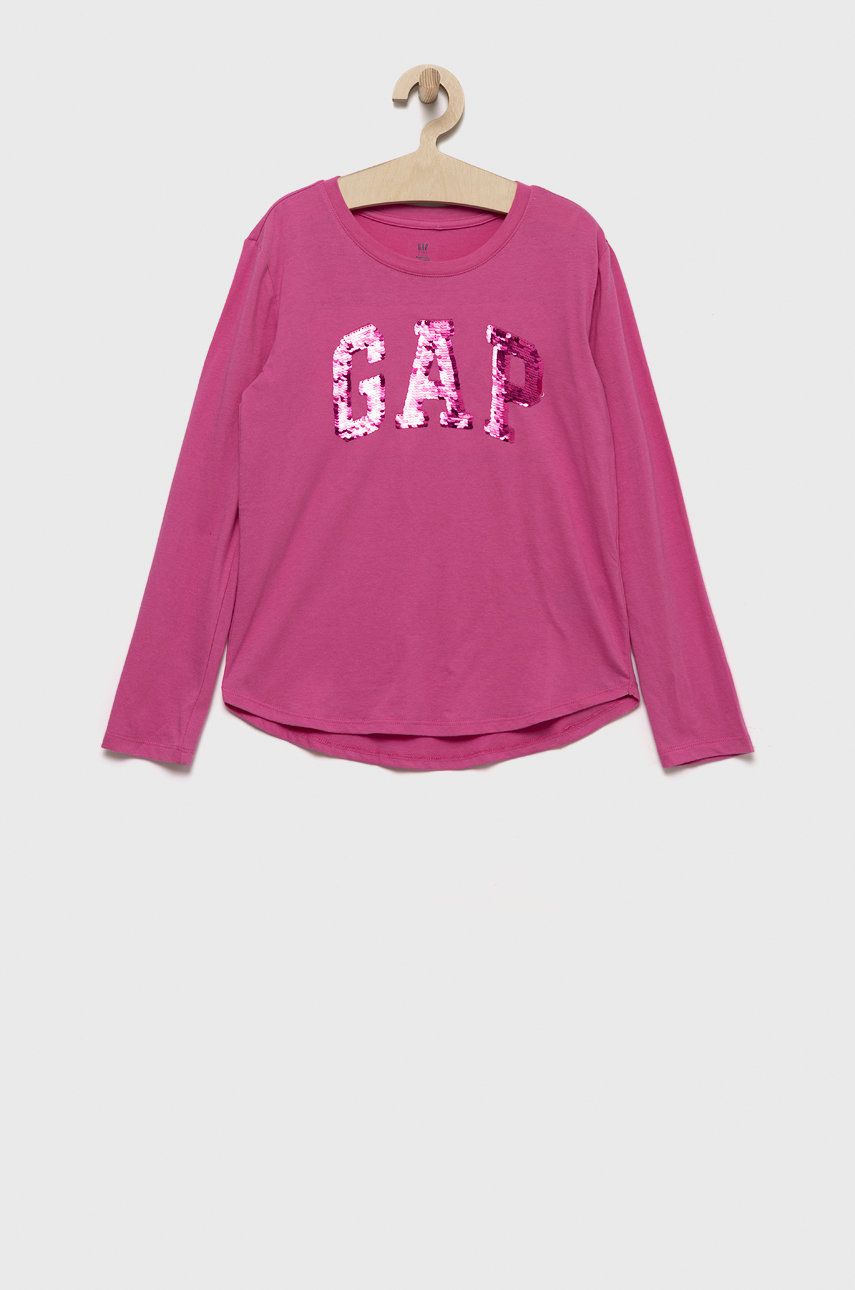 GAP longsleeve din bumbac pentru copii culoarea violet