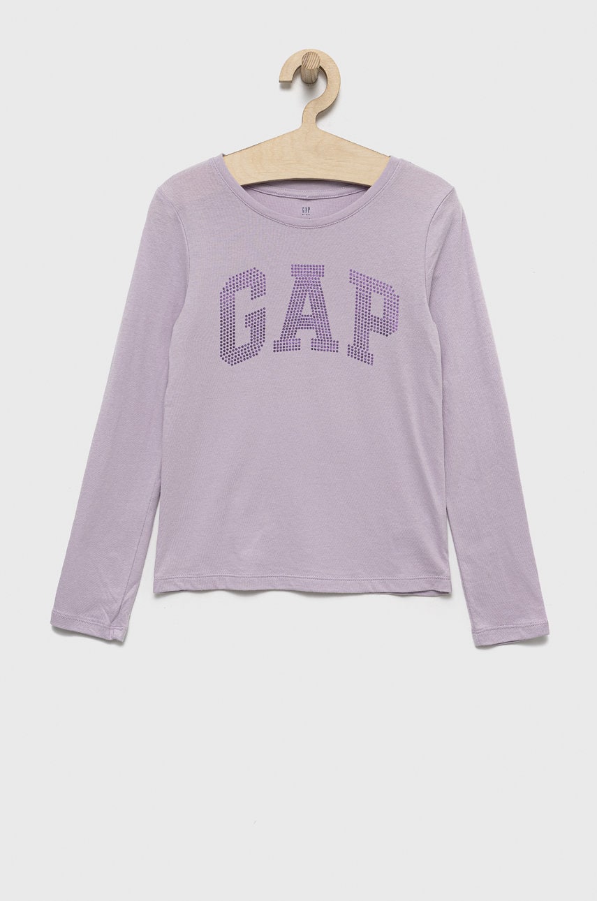 Gap longsleeve din bumbac pentru copii culoarea violet