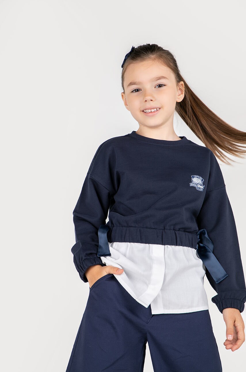 Coccodrillo longsleeve din bumbac pentru copii culoarea albastru marin