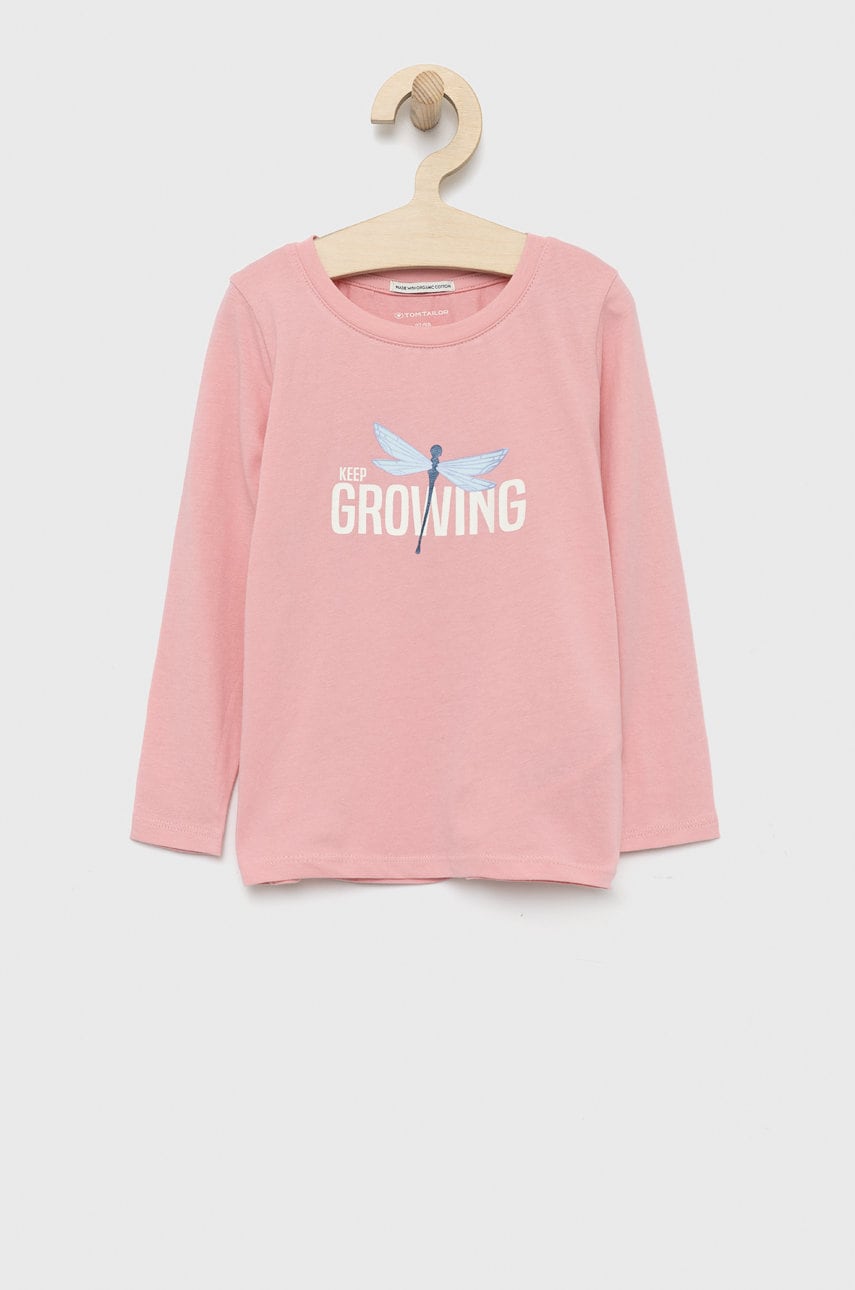 Tom Tailor longsleeve din bumbac pentru copii culoarea roz