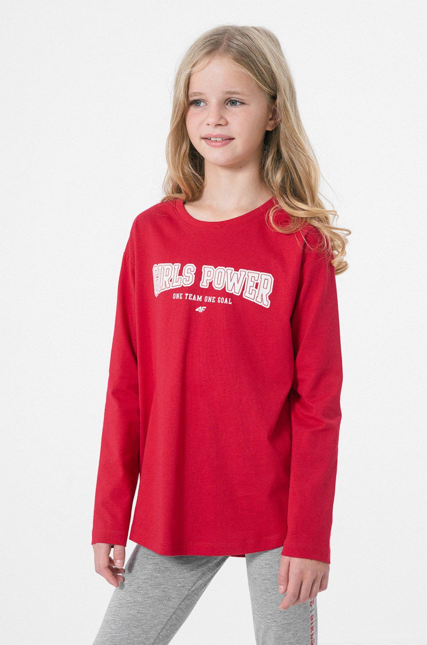 Dětská bavlněná košile s dlouhým rukávem 4F červená barva - červená -  100% Bavlna