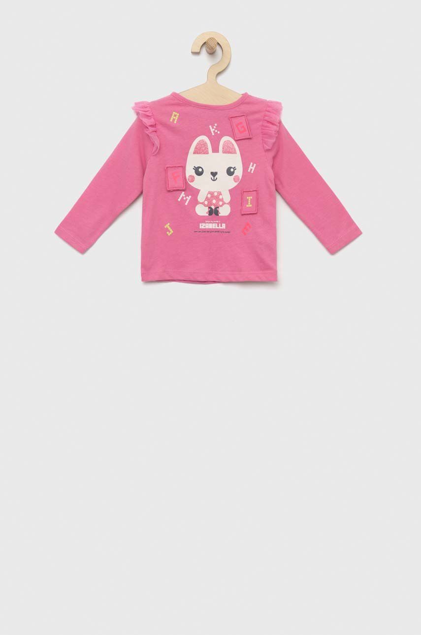 Levně Dětská bavlněná košile s dlouhým rukávem zippy růžová barva