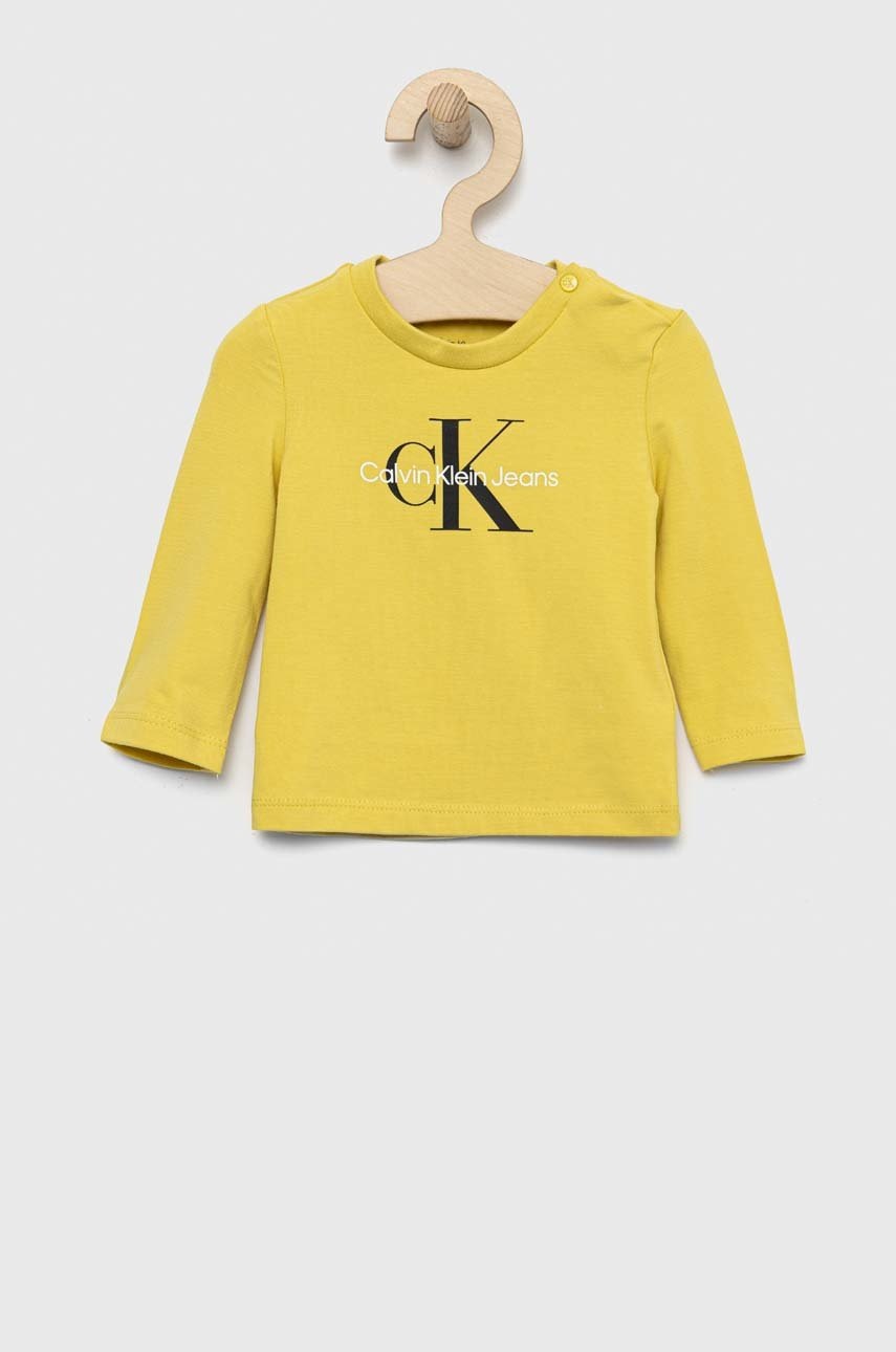 

Детска блуза с дълги ръкави Calvin Klein Jeans в жълто с принт, Жълт