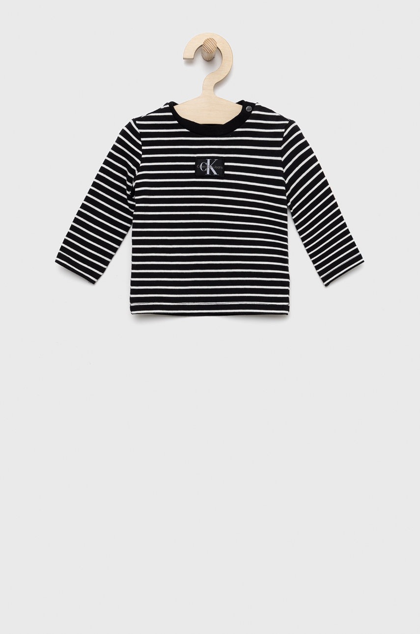 

Бебешка блуза с дълги ръкави Calvin Klein Jeans в черно с десен, Черен
