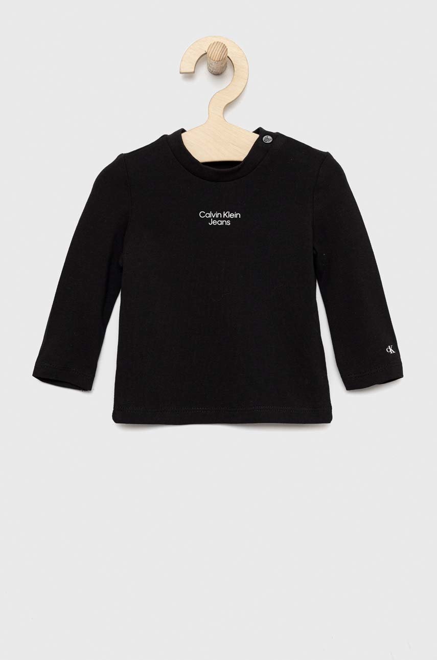 

Детска блуза с дълги ръкави Calvin Klein Jeans в черно с изчистен дизайн, Черен