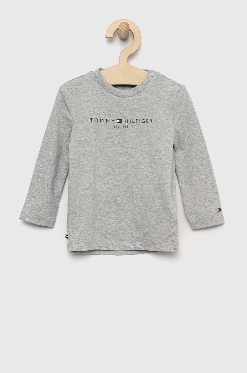

Бебешка блуза с дълги ръкави Tommy Hilfiger в сиво с принт, Сив