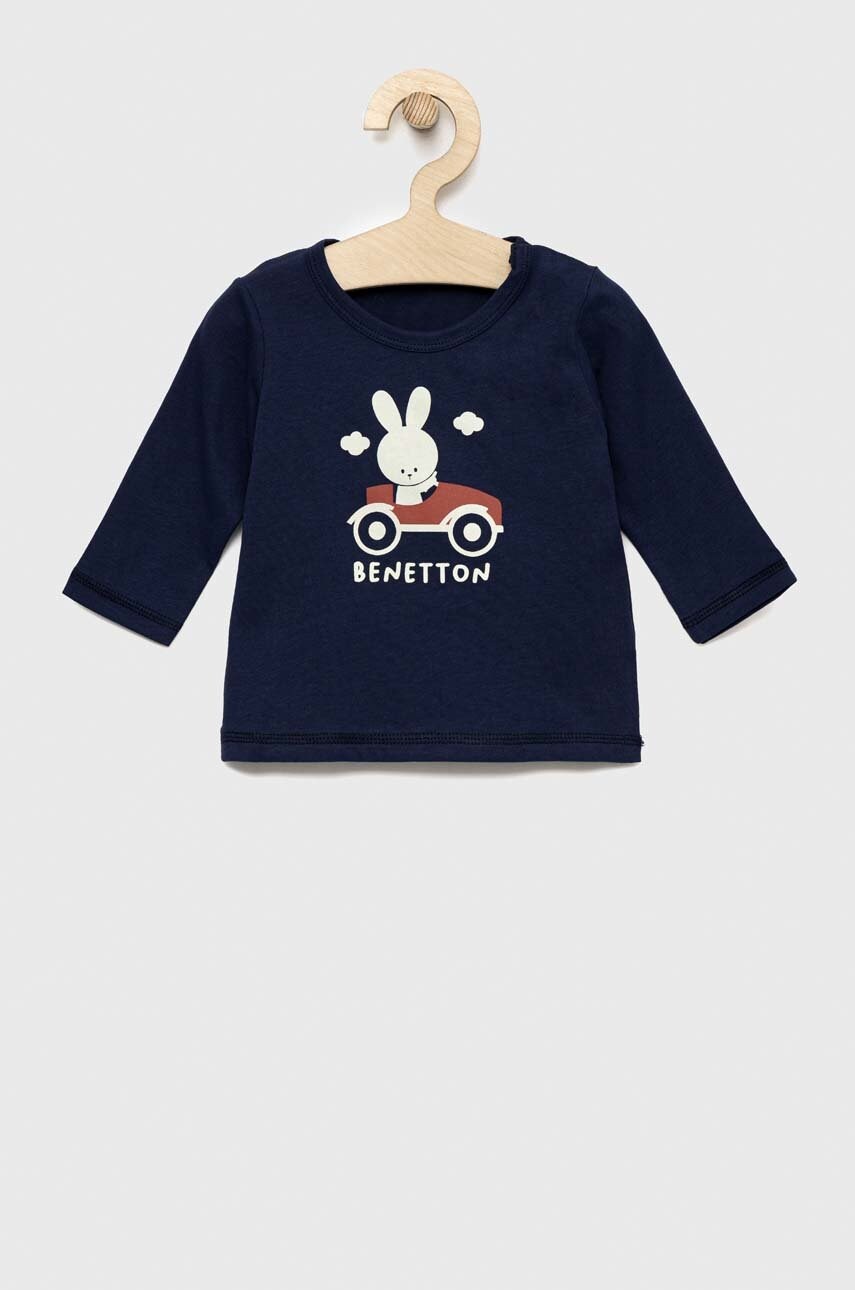 United colors of benetton longsleeve din bumbac pentru bebeluși culoarea albastru marin, cu imprimeu