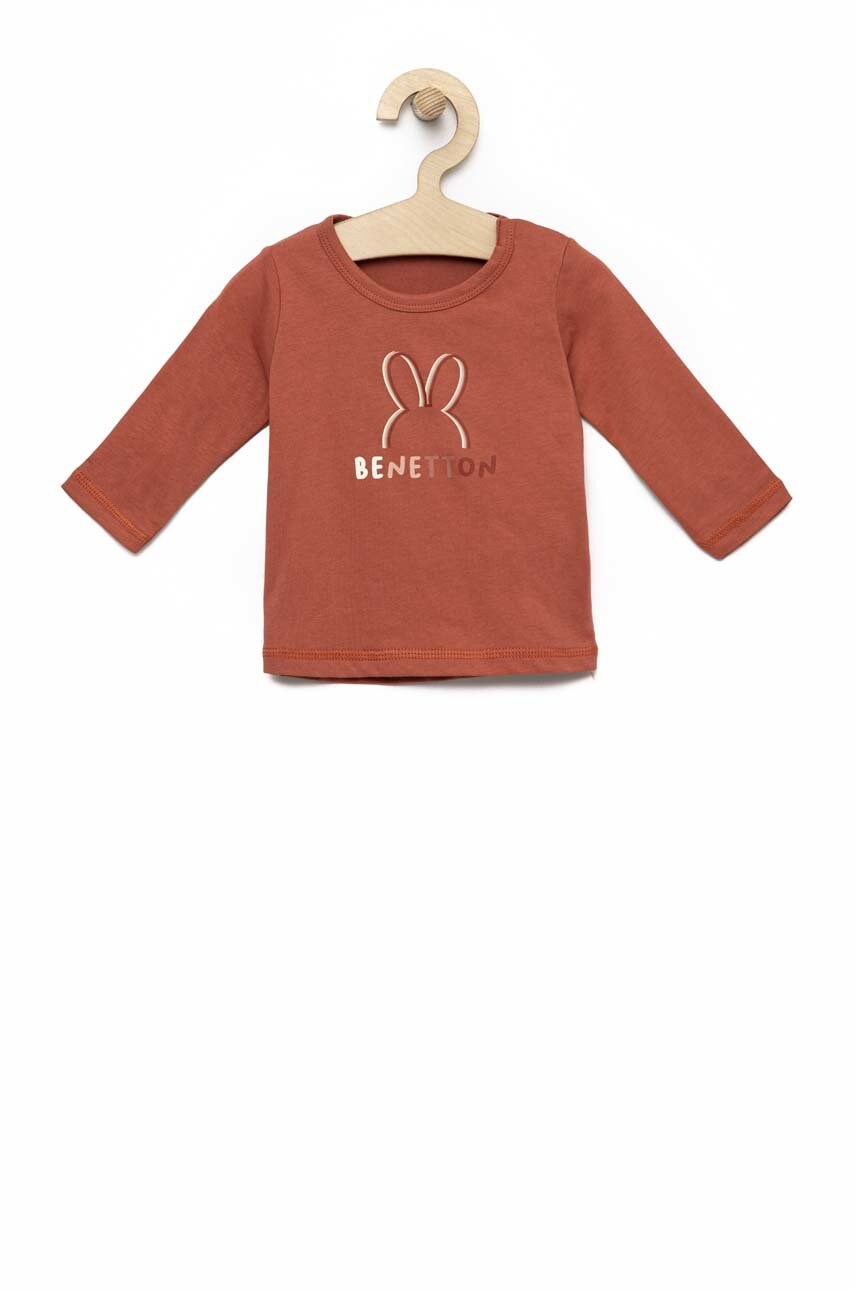 United colors of benetton longsleeve din bumbac pentru bebeluși culoarea rosu, cu imprimeu