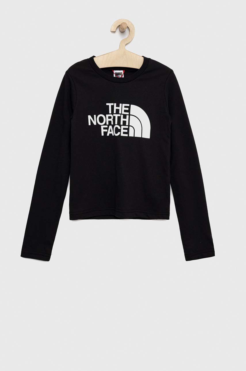 The North Face longsleeve din bumbac pentru copii culoarea negru, cu imprimeu