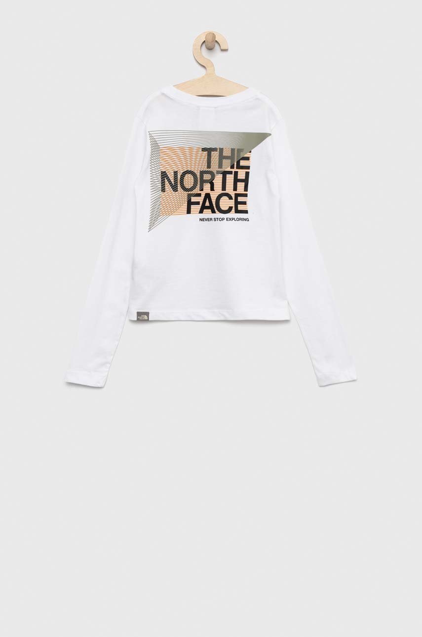 

Хлопковый детский лонгслив The North Face цвет белый с принтом