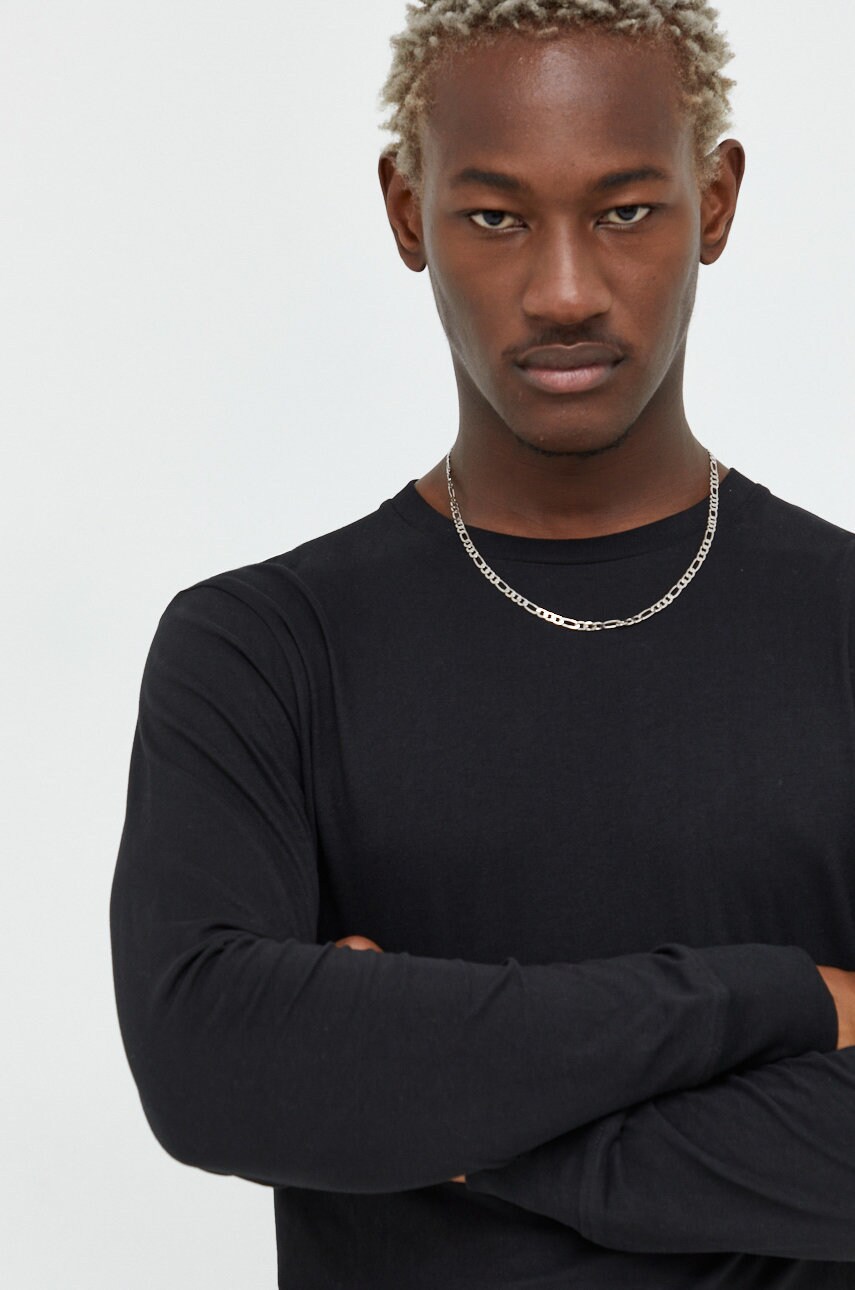 Tom tailor longsleeve din bumbac culoarea negru, neted