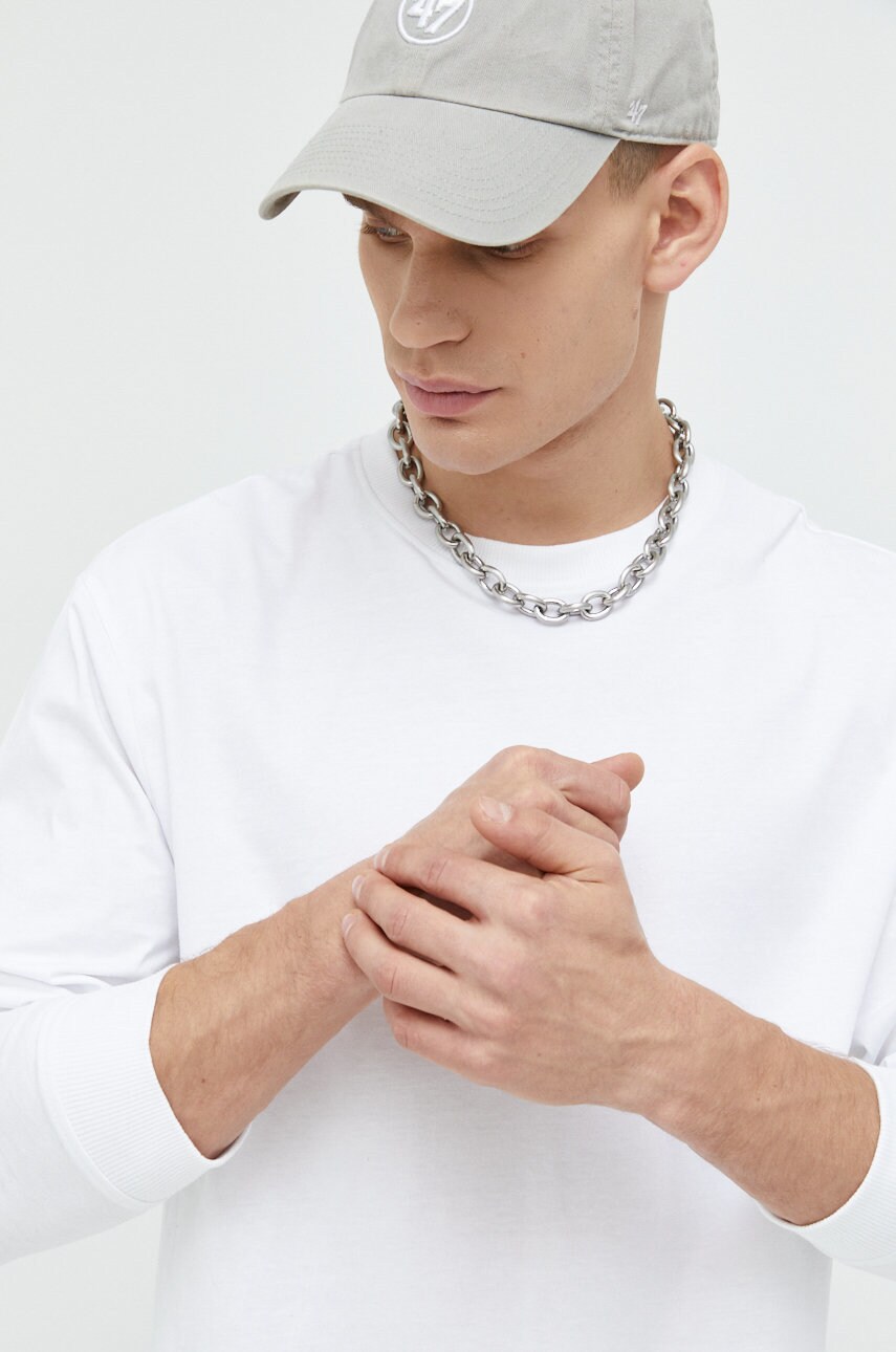 Only & sons longsleeve din bumbac barbati, culoarea alb, neted