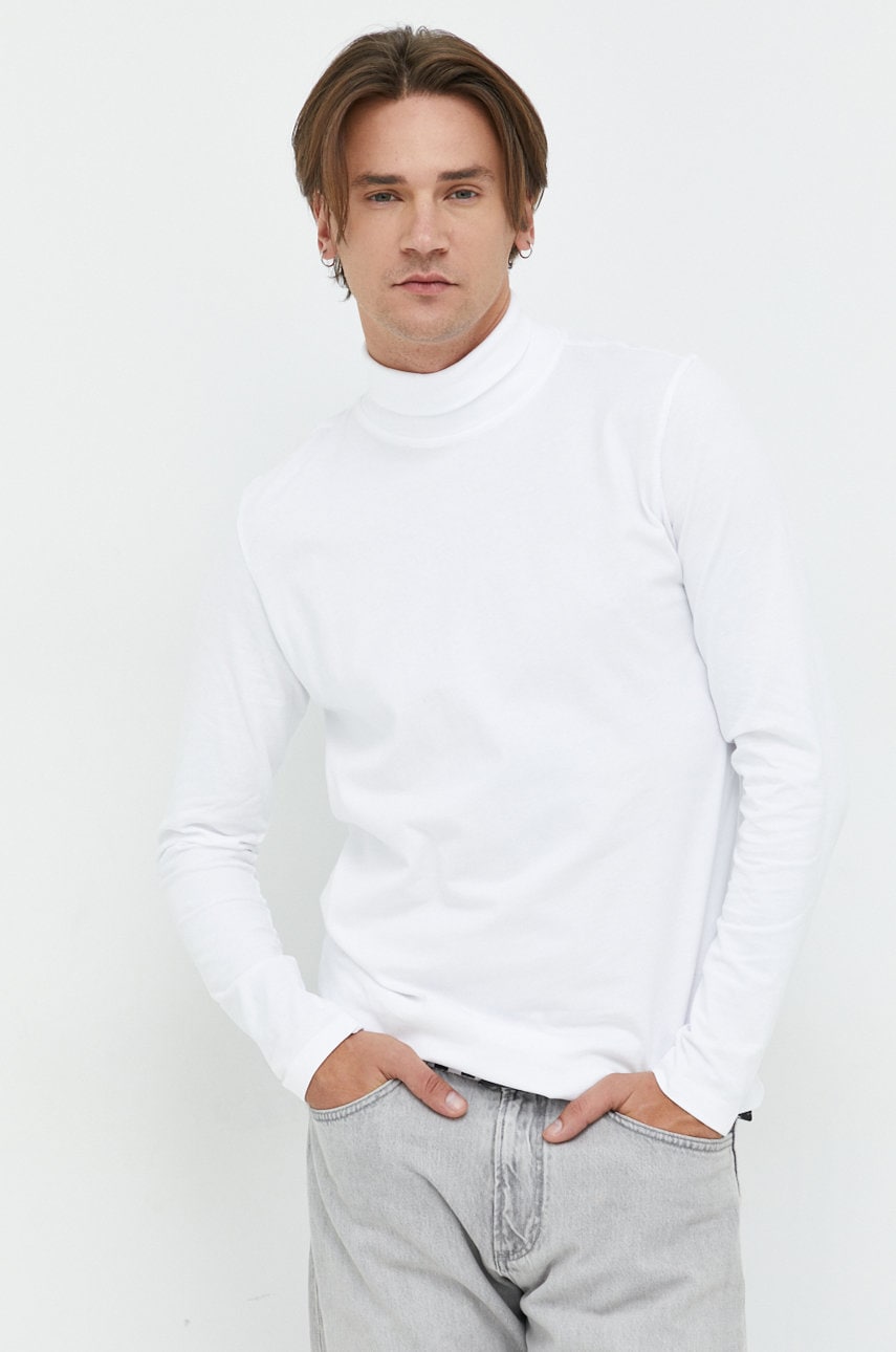 Premium by jack&jones longsleeve din bumbac culoarea alb, neted