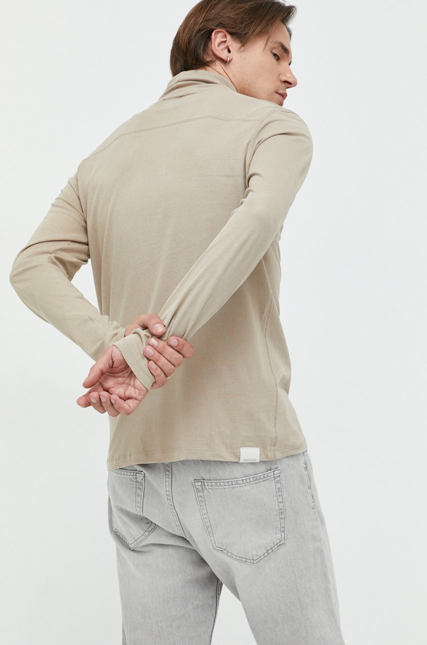 

Бавовняний лонгслів Premium by Jack&Jones колір бежевий однотонний