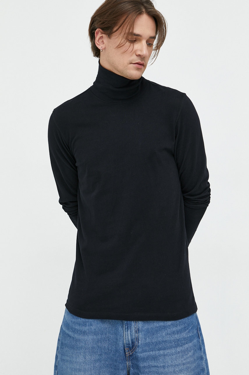 Premium by jack&jones longsleeve din bumbac culoarea negru, neted
