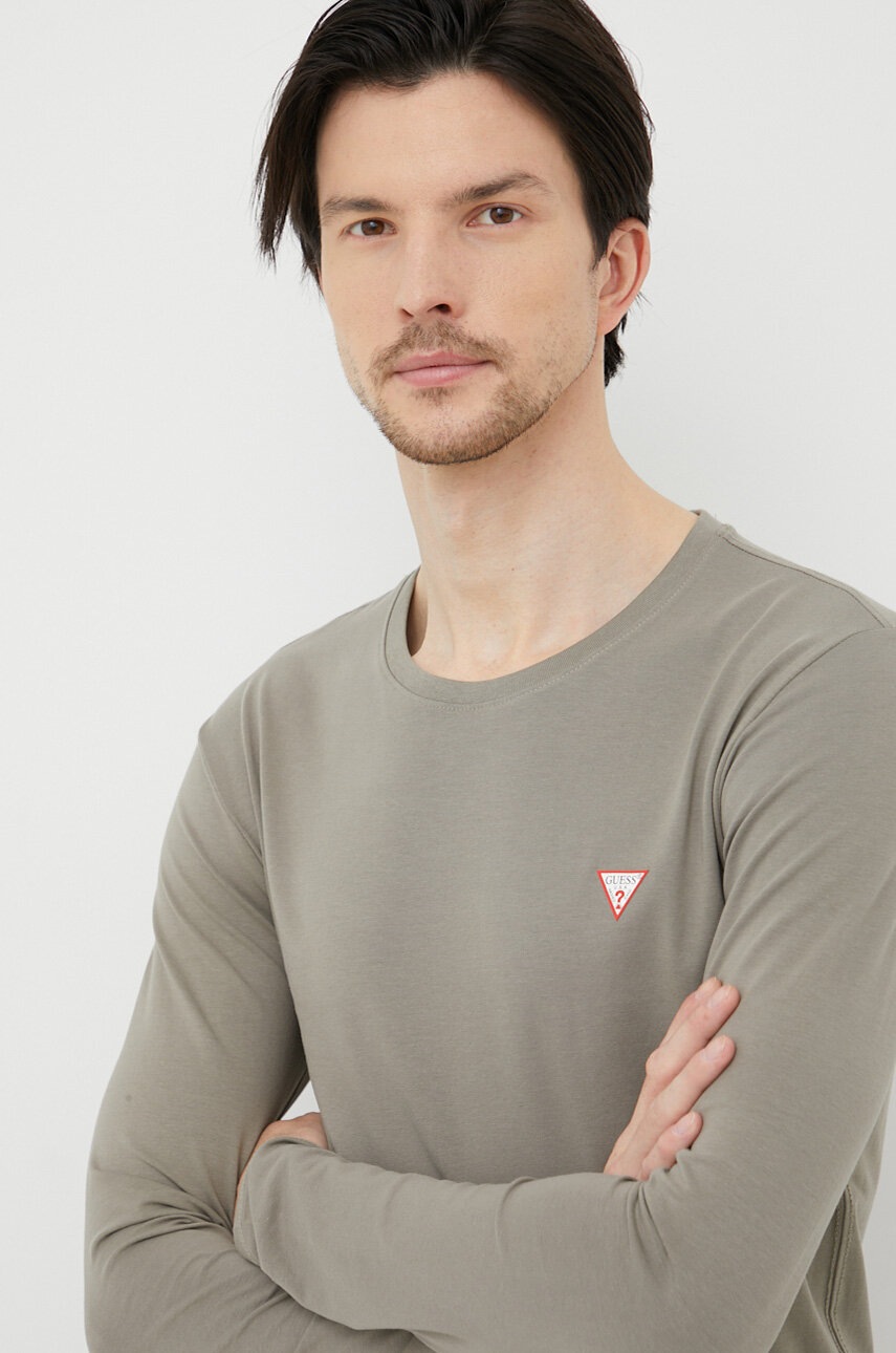 

Лонгслів Guess чоловічий колір зелений однотонний