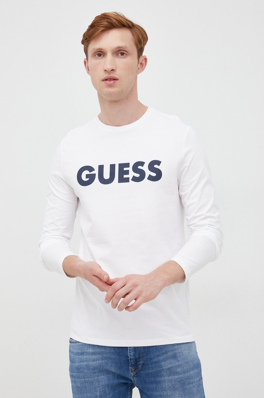 

Лонгслів Guess чоловічий колір білий з принтом
