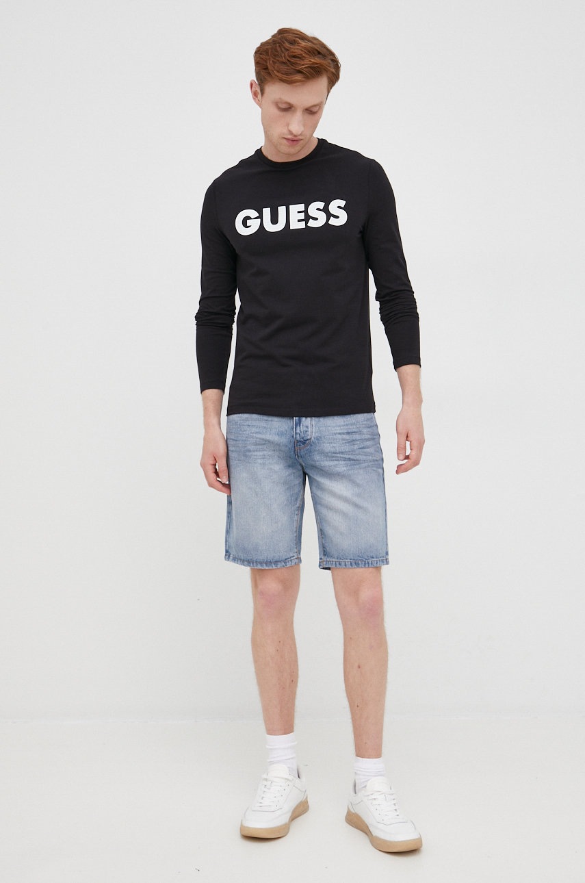 

Лонгслив Guess мужской цвет чёрный с принтом