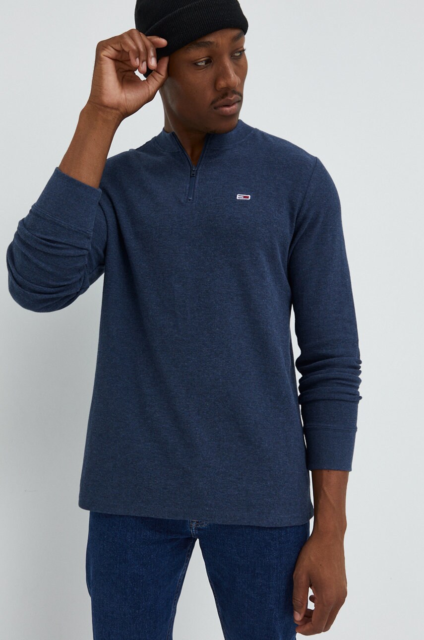 Tommy Jeans longsleeve din bumbac culoarea albastru marin, neted answear.ro