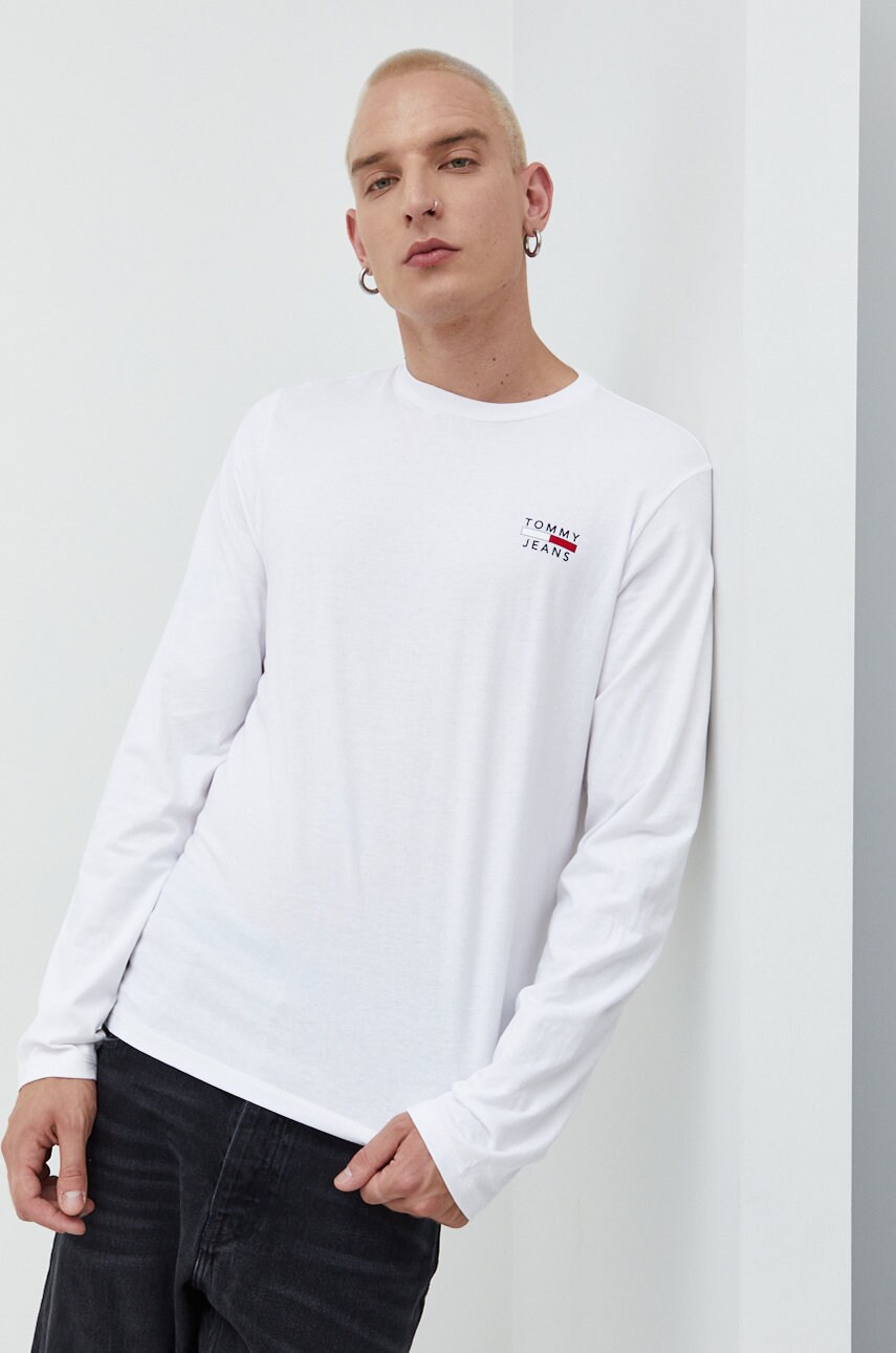 

Памучна блуза с дълги ръкави Tommy Jeans в бяло с принт, Бял