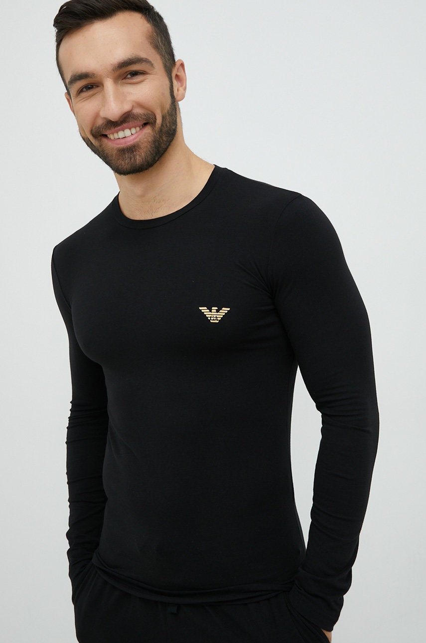 

Домашна блуза с дълги ръкави Emporio Armani Underwear в черно с изчистен дизайн, Черен