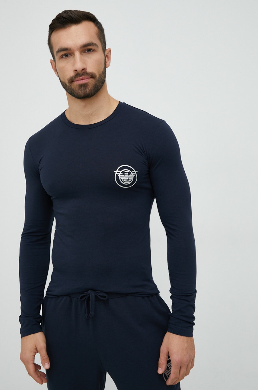 Emporio armani underwear longsleeve lounge culoarea albastru marin, cu imprimeu
