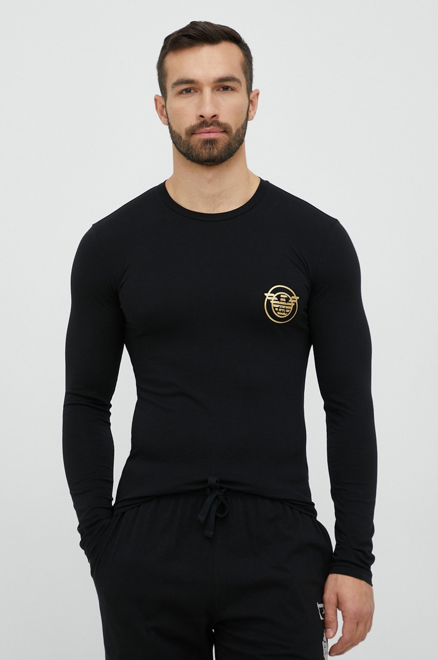Emporio armani underwear longsleeve lounge culoarea negru, cu imprimeu