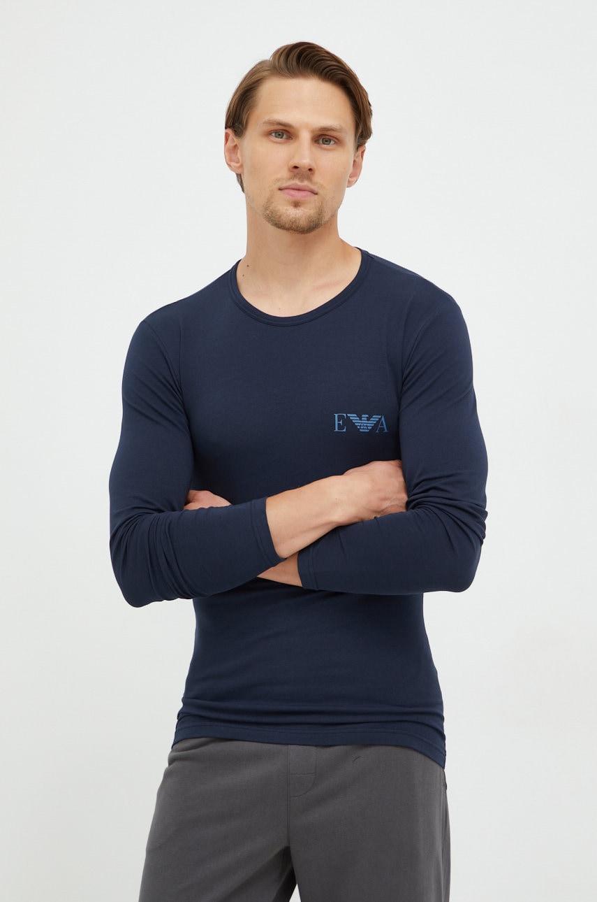 Emporio Armani Underwear longsleeve barbati, culoarea albastru marin, cu imprimeu