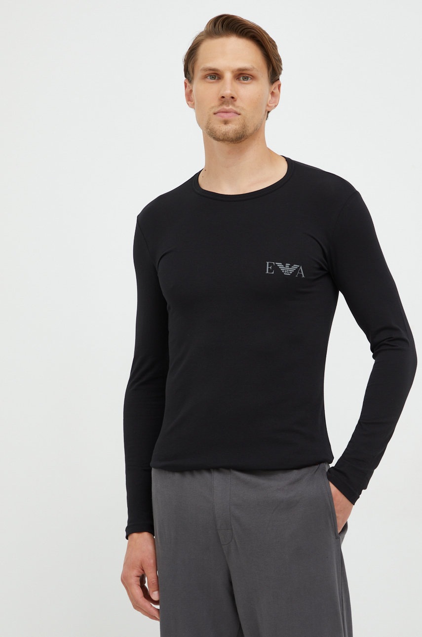

Блуза с дълги ръкави Emporio Armani Underwear в черно с принт, Черен