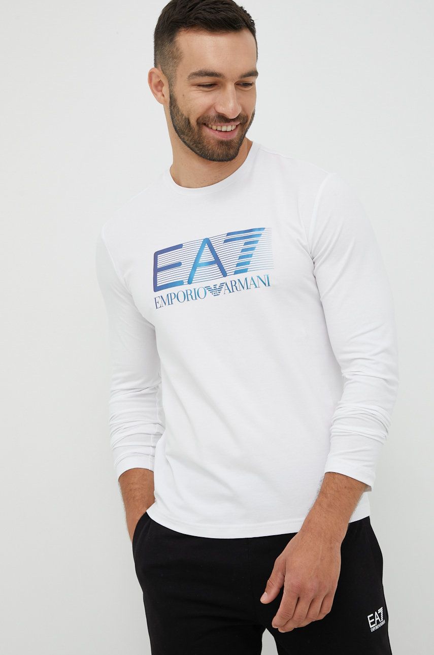 EA7 Emporio Armani longsleeve barbati, culoarea alb, cu imprimeu answear.ro