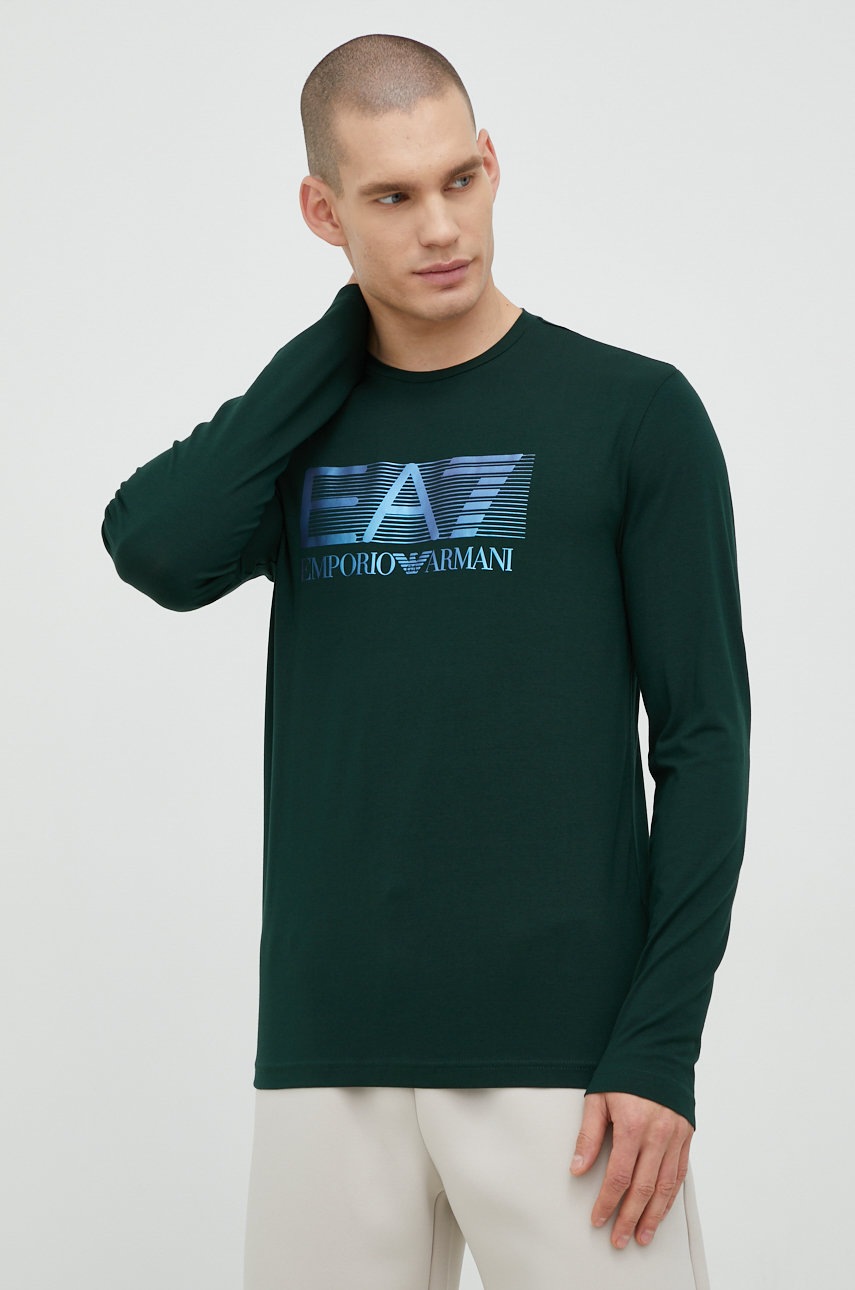 

Лонгслів EA7 Emporio Armani чоловічий колір сірий з принтом