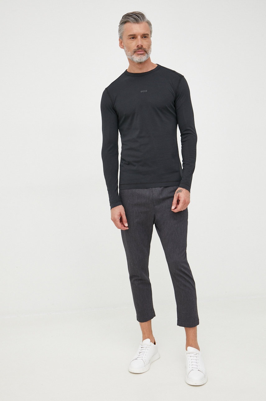 

Хлопковый лонгслив BOSS Boss Casual цвет чёрный однотонный