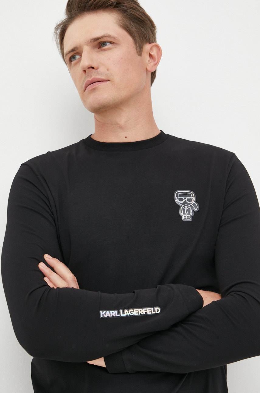 Karl lagerfeld longsleeve barbati, culoarea negru, cu imprimeu