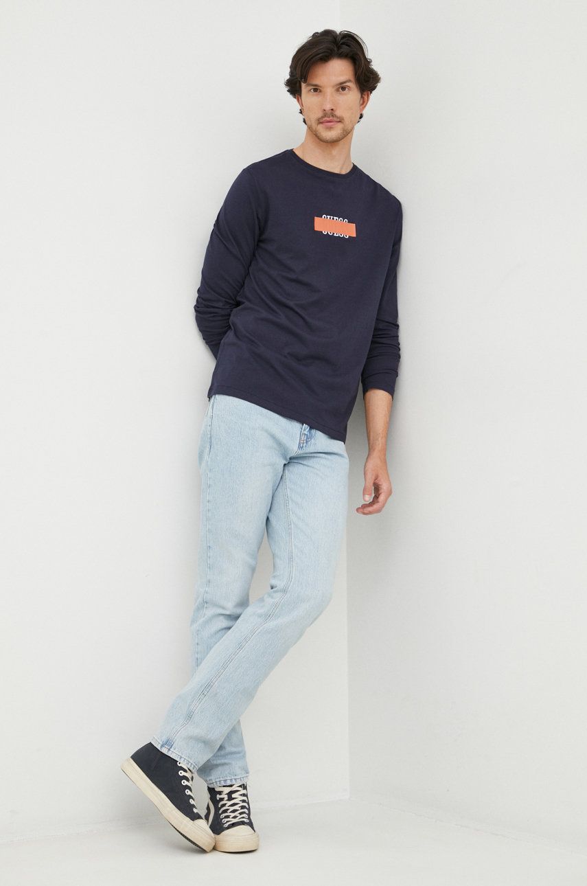 Bavlněné tričko Guess tmavomodrá barva - námořnická modř -  50% Bavlna