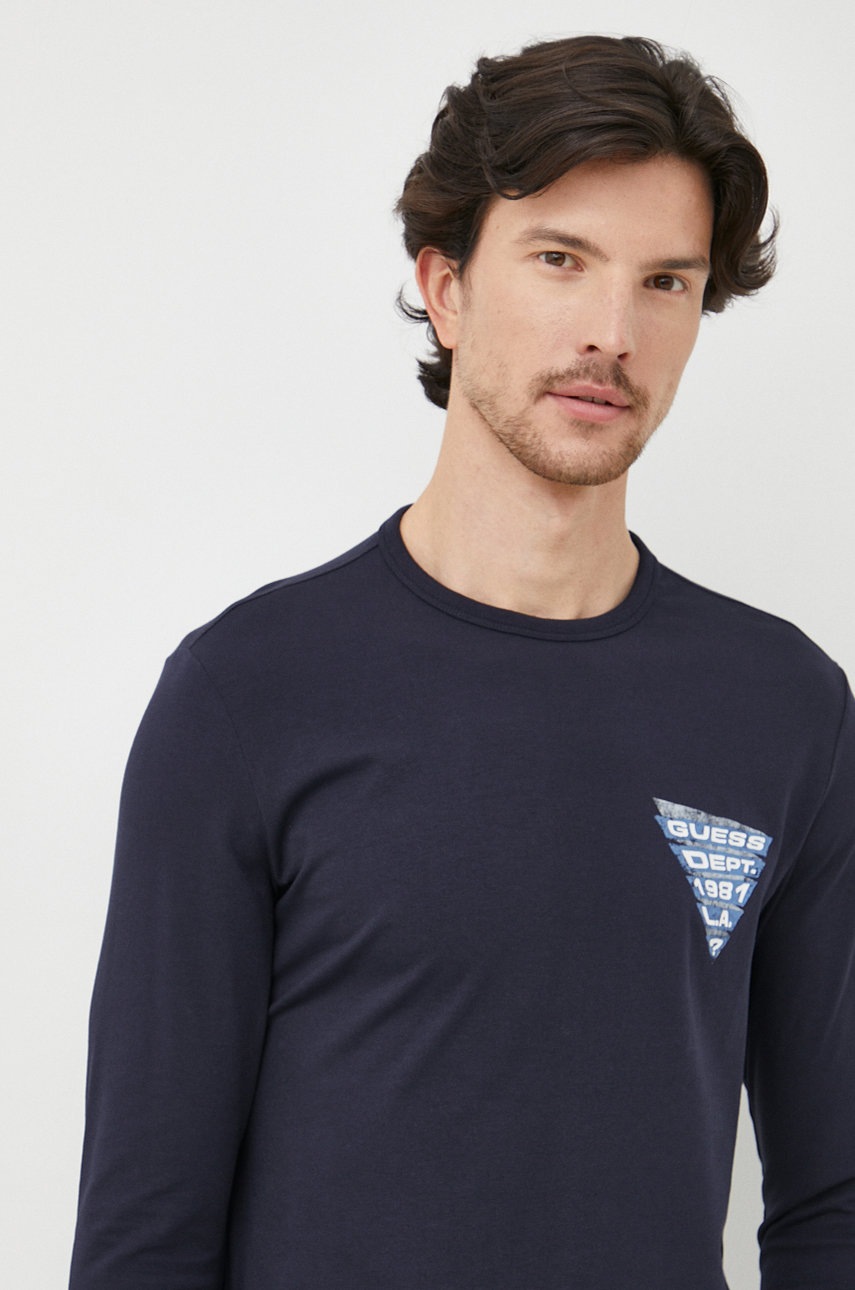 

Лонгслів Guess чоловічий колір синій однотонний