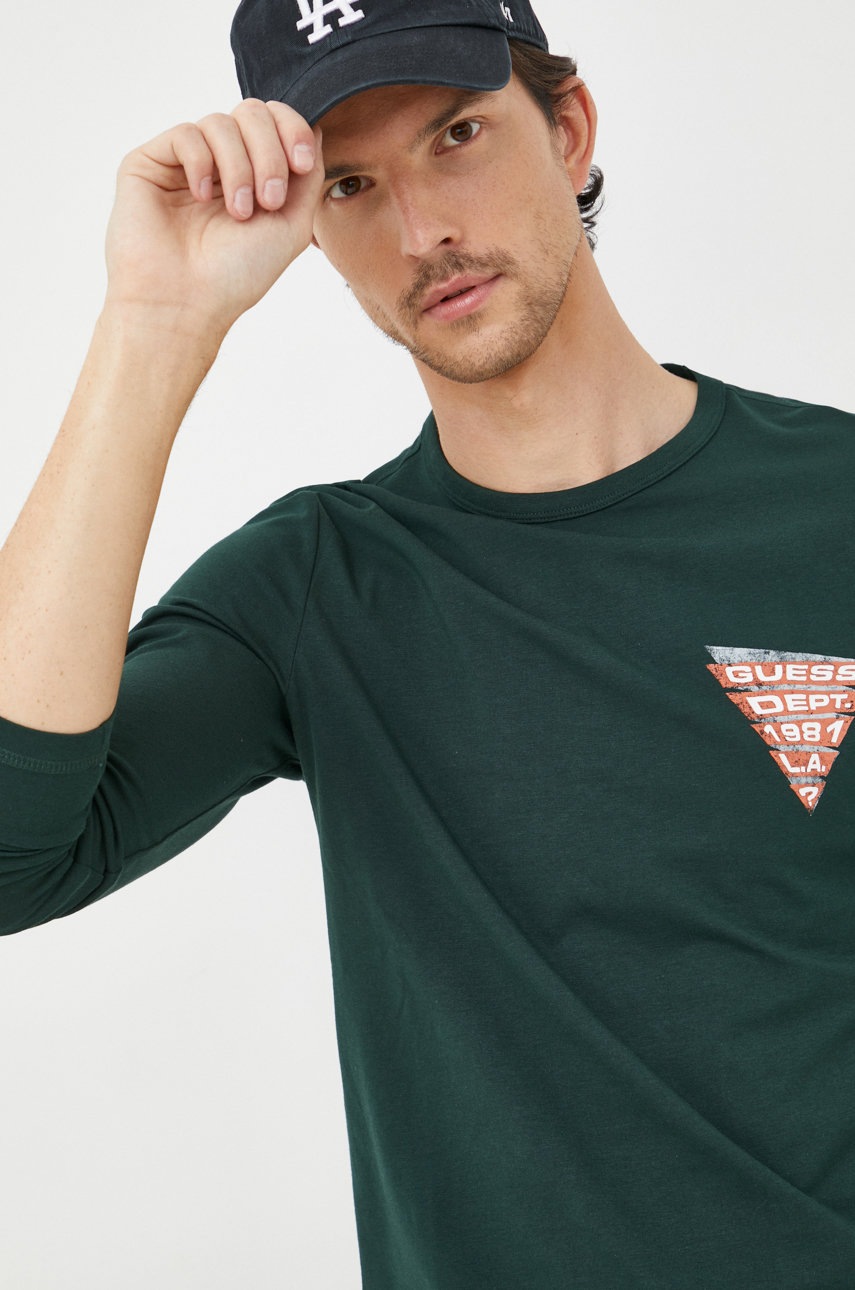 

Блуза с дълги ръкави Guess в зелено с изчистен дизайн, Зелен