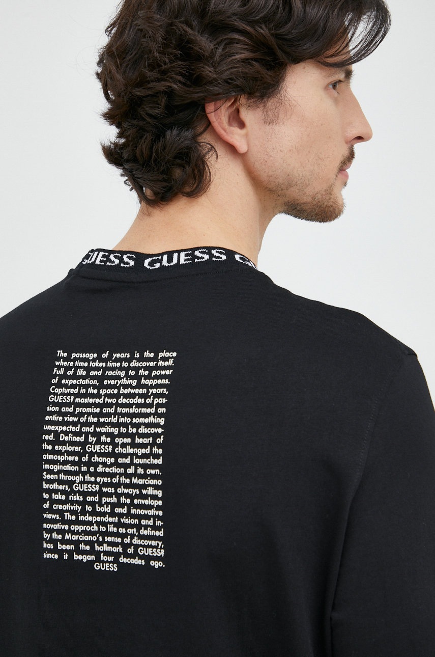 

Памучна блуза с дълги ръкави Guess в черно с изчистен дизайн, Черен
